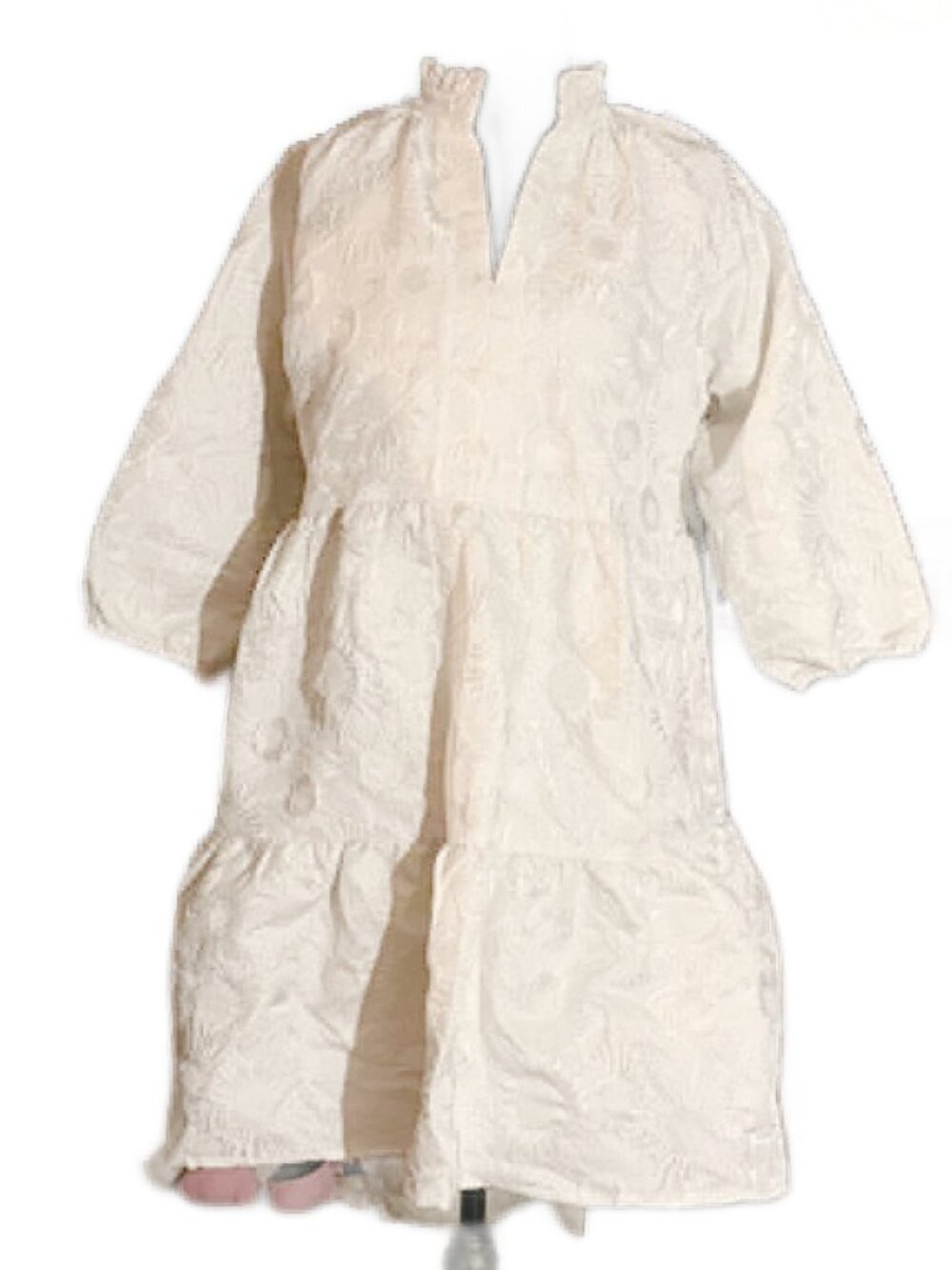 SYSS "The Gloria" Cream Embroidered Metallic Thread Tiered Dress Size L